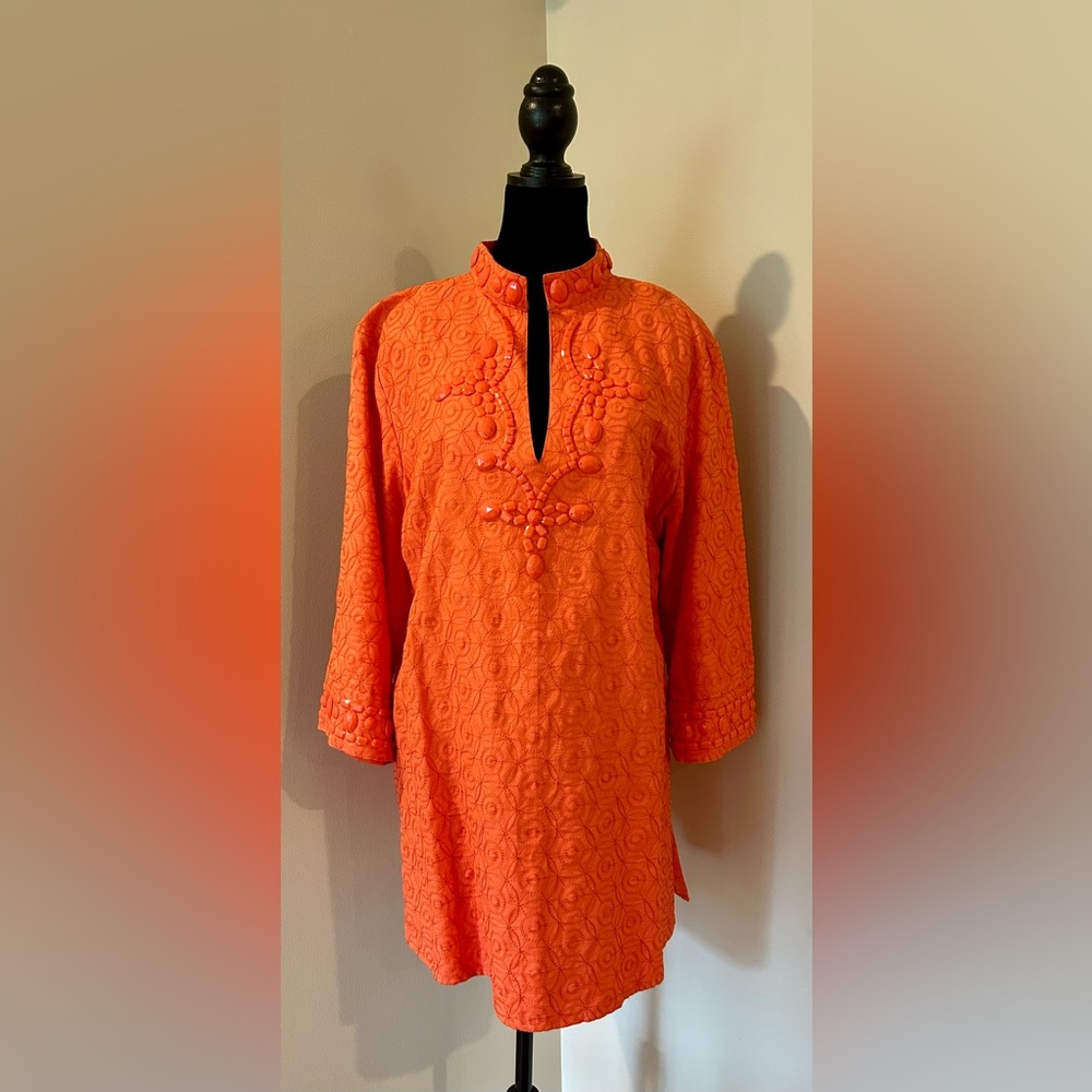 Ashley Stewart Orange Embroidered Beaded Tunic